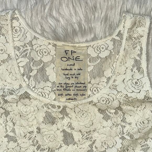 Free People FP ONE Emily Sheer Floral Ruffle Lace Slip Tunic Dress in Ivory - Picture 5 of 7